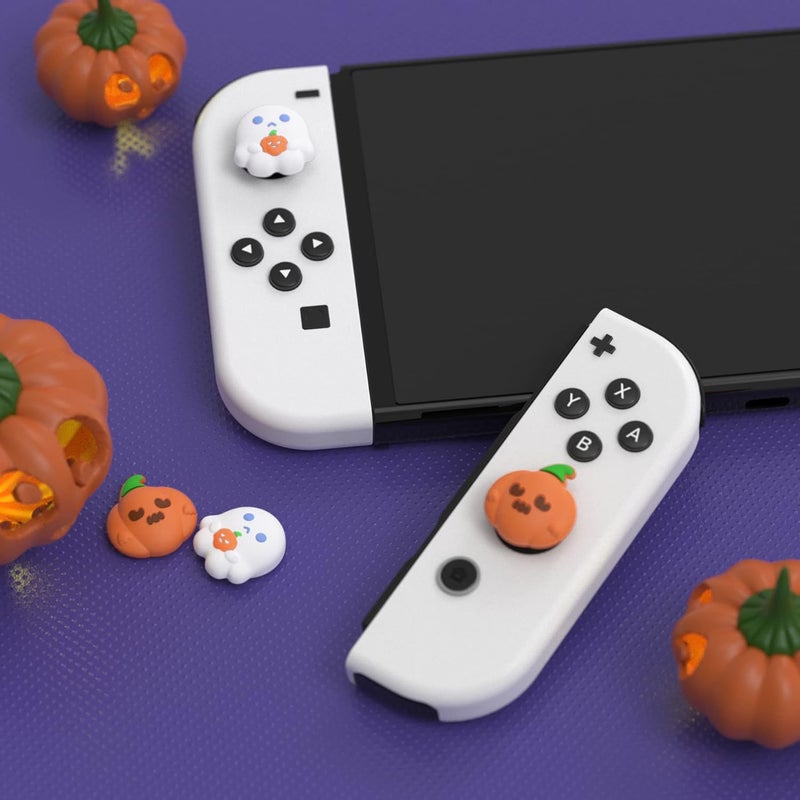 playvital Halloween Joystick Caps for Nintendo Switch, Thumbstick Grips for Switch Lite, Analog Cover for OLED Joycon Thumb Grip Caps - Spooky Ghost with Pumpkin - Image 2